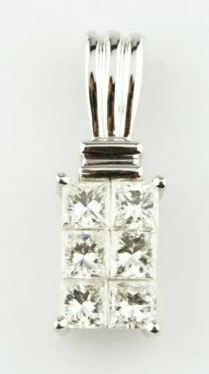 14k White Gold Princess Cut Invisible Set Diamond Pendant TDW = 1.00 ct