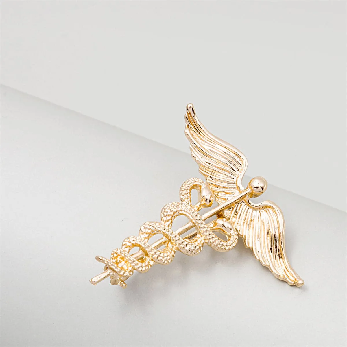 18K Gold-Plated Angel Wing & Snake Brooch
