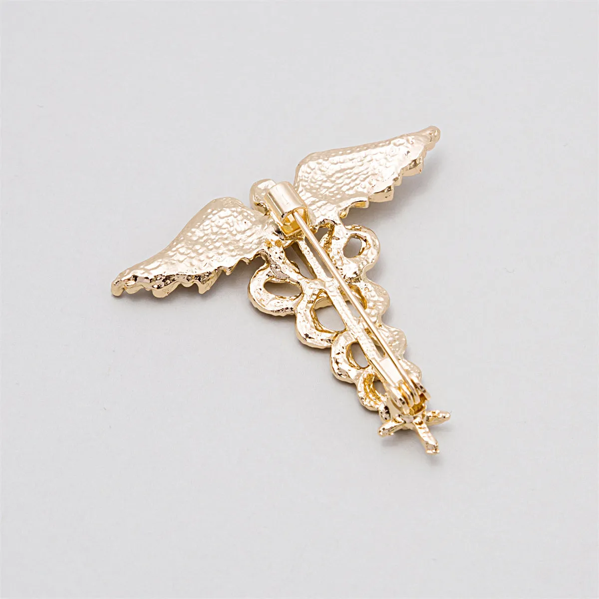 18K Gold-Plated Angel Wing & Snake Brooch