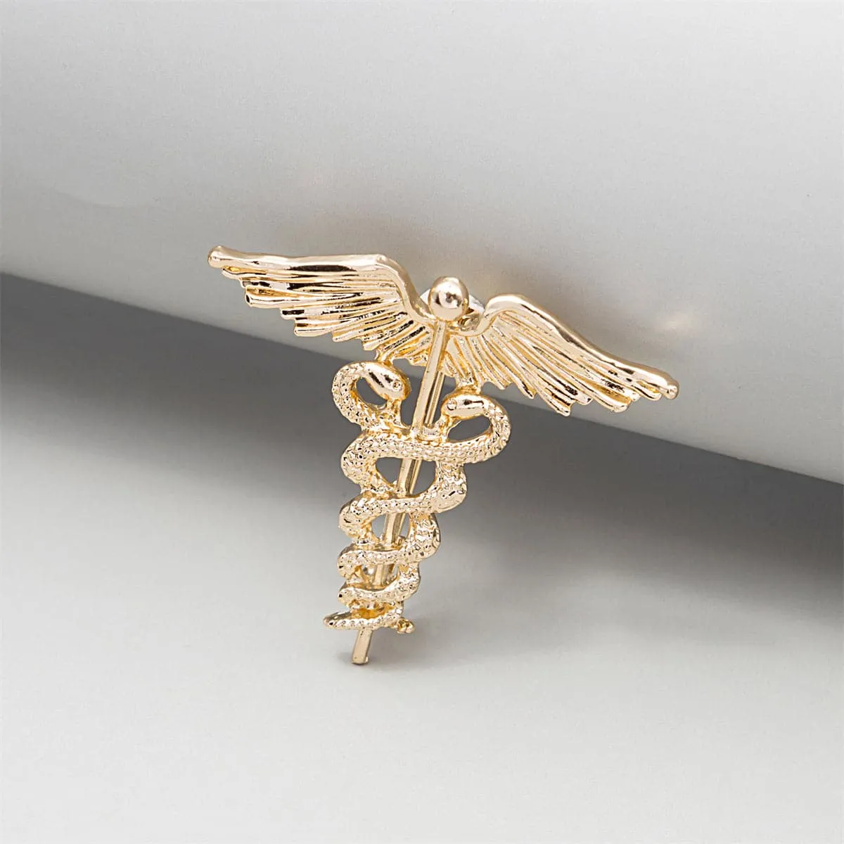 18K Gold-Plated Angel Wing & Snake Brooch