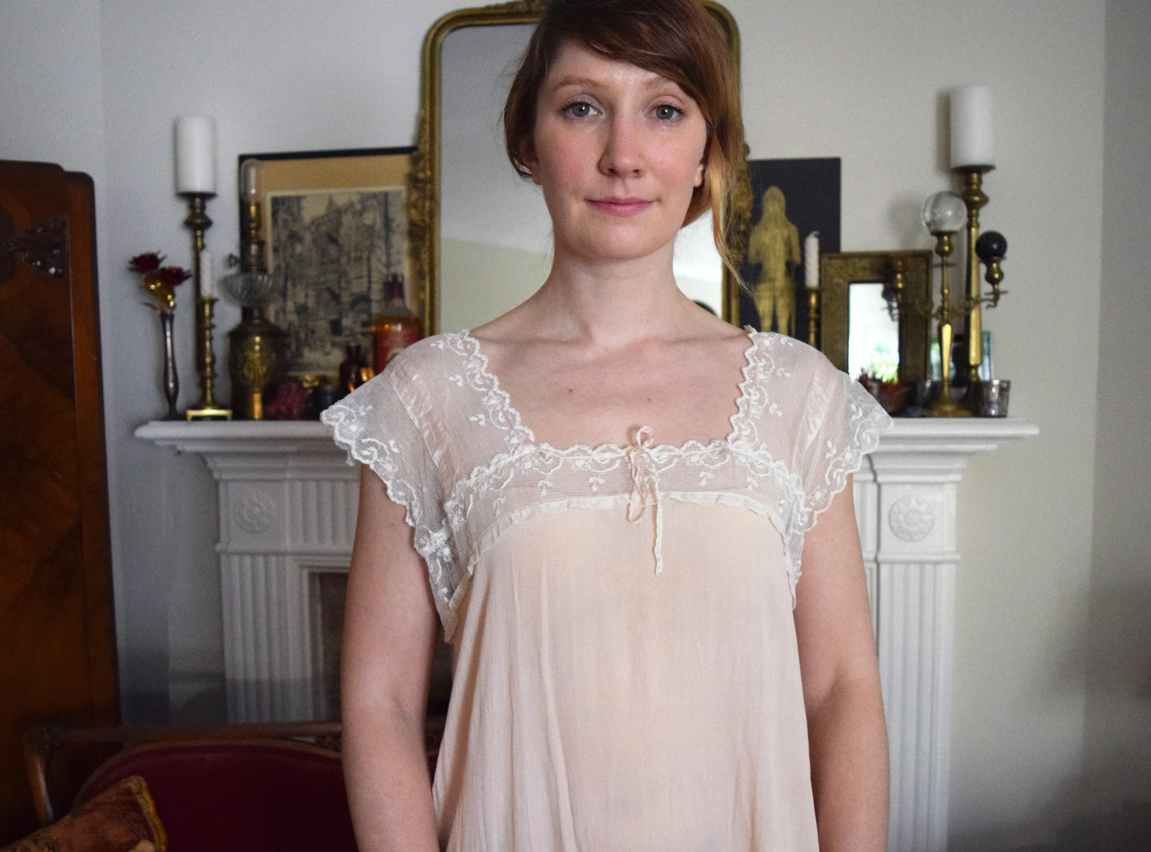 1920s silk chiffon and lace chemise dress . size small to m/l