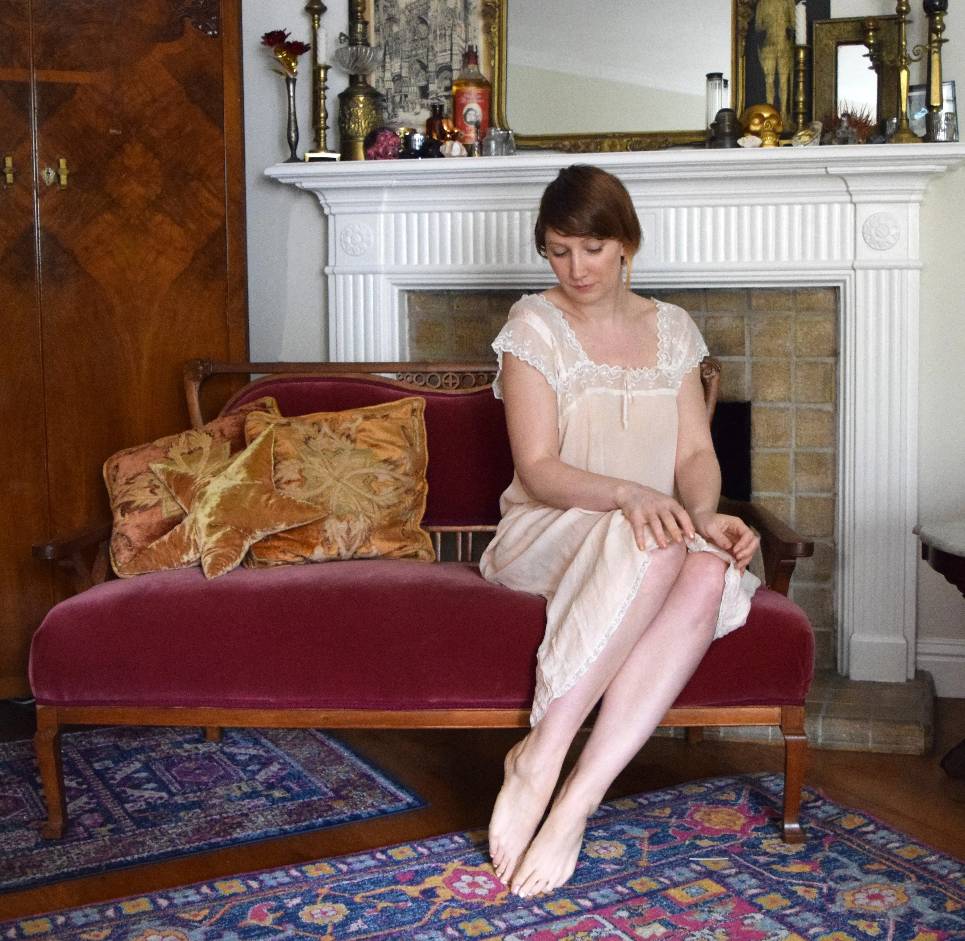 1920s silk chiffon and lace chemise dress . size small to m/l