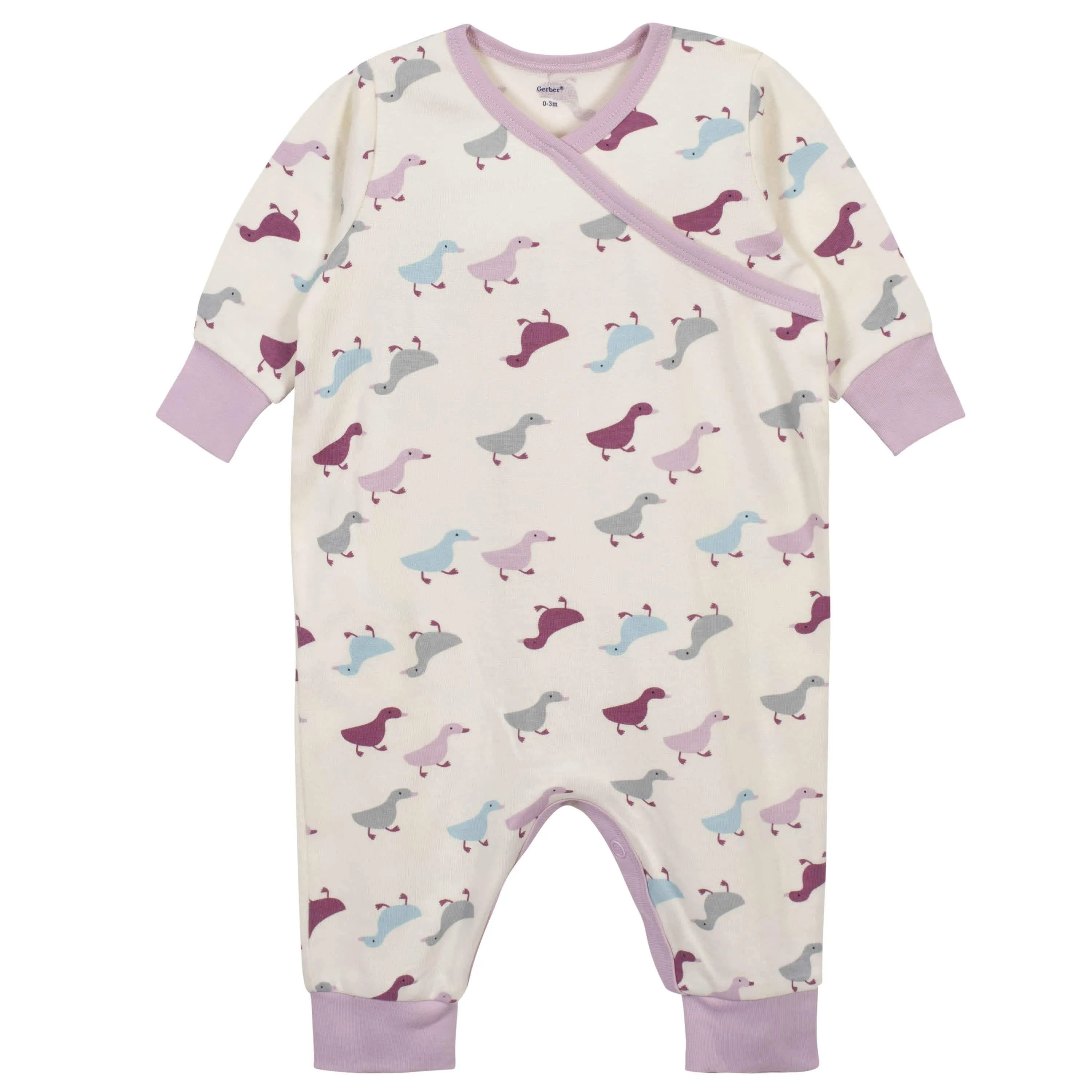 3-Piece Baby Girls Comfy Stretch Ducklings Coverall Set