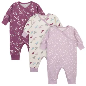 3-Piece Baby Girls Comfy Stretch Ducklings Coverall Set
