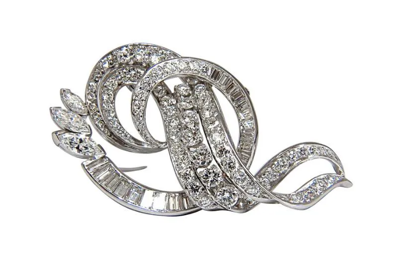 8.00Ct. Diamonds Platinum Art Deco Style Brooch 12359