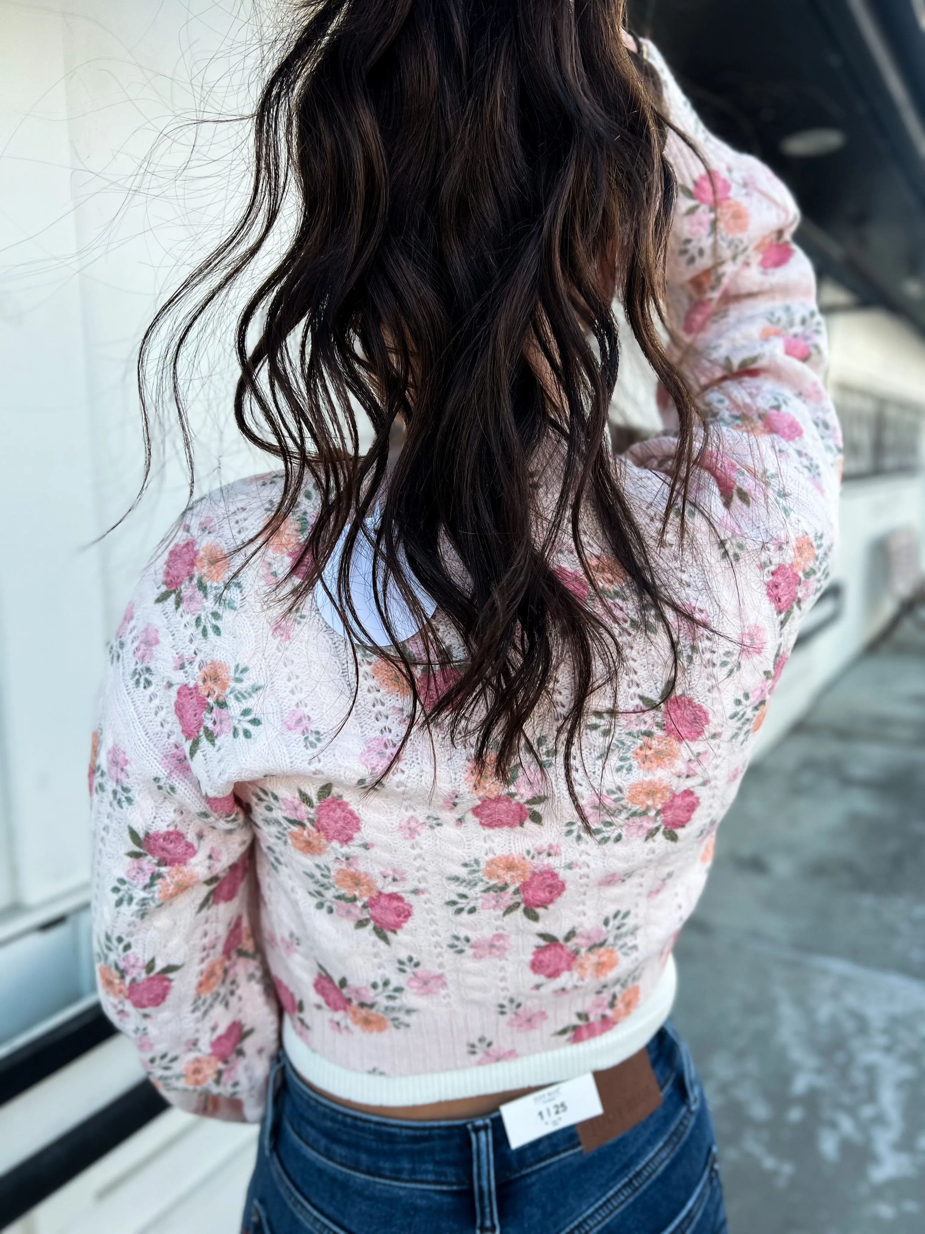 Adrinna Floral Bouquet Satin Tie Cardigan