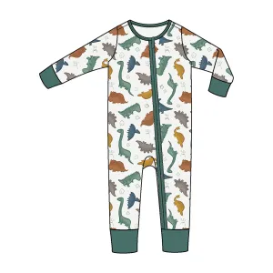 Angel Dear Dino Rocks Waffle Knit Zipper Romper - Green