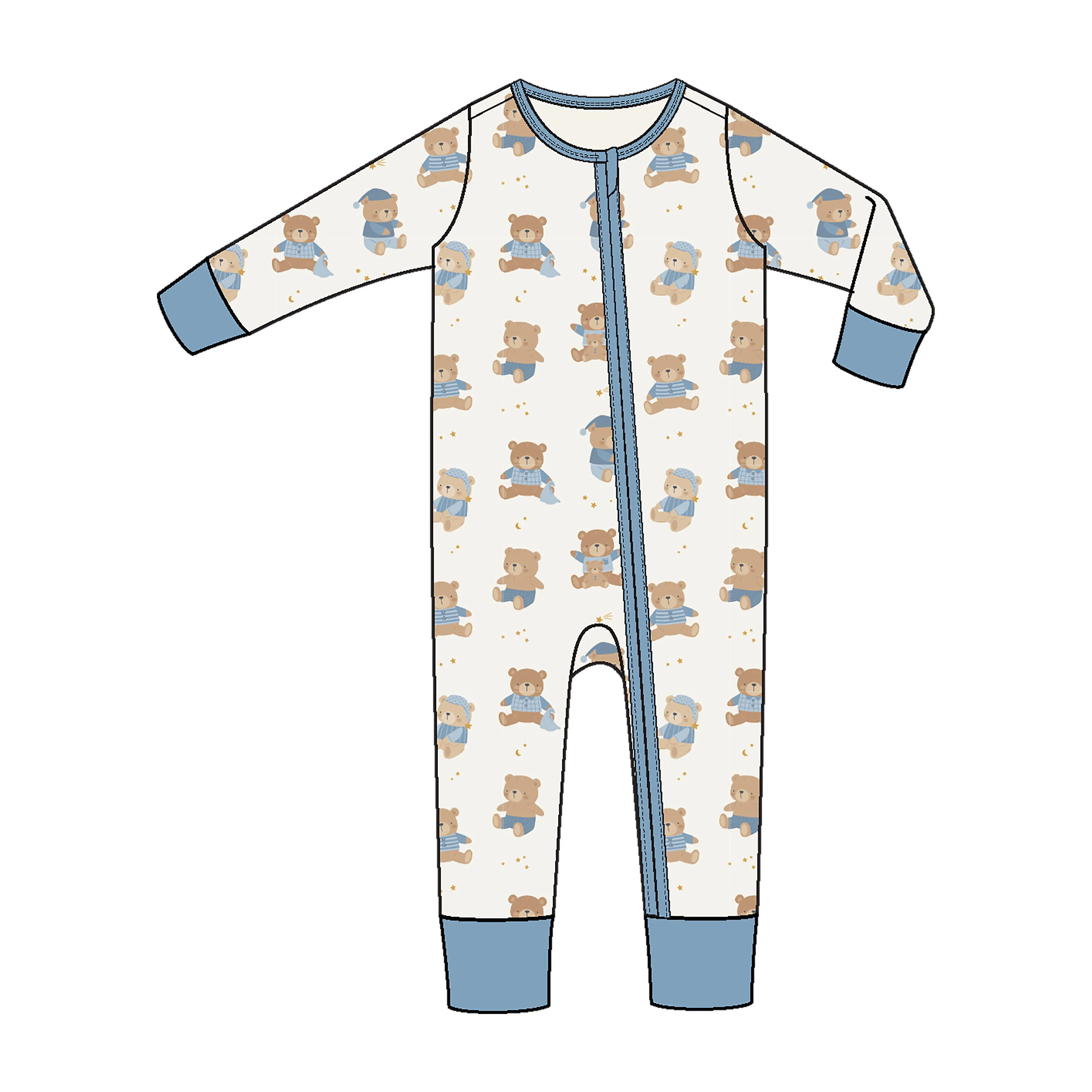Angel Dear Teddy Bears Zipper Romper - Blue