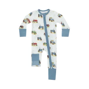 Angel Dear Vintage Tractors Zipper Romper - Blue