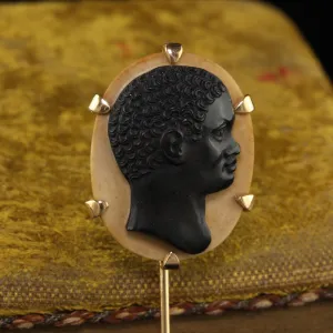 Antique Art Deco 18K Yellow Gold Carved Onyx Stone Blackamoor Stick Pin