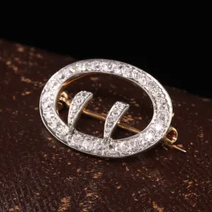 Antique Art Deco 18K Yellow Gold Platinum Old Mine Diamond Buckle Pin