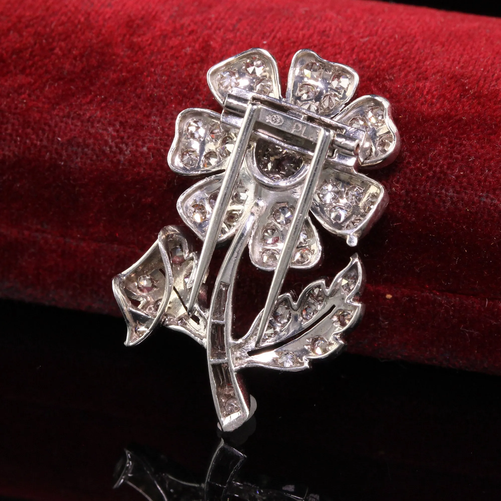 Antique Art Deco Platinum Walser Wald Single Cut Diamond Flower Pin