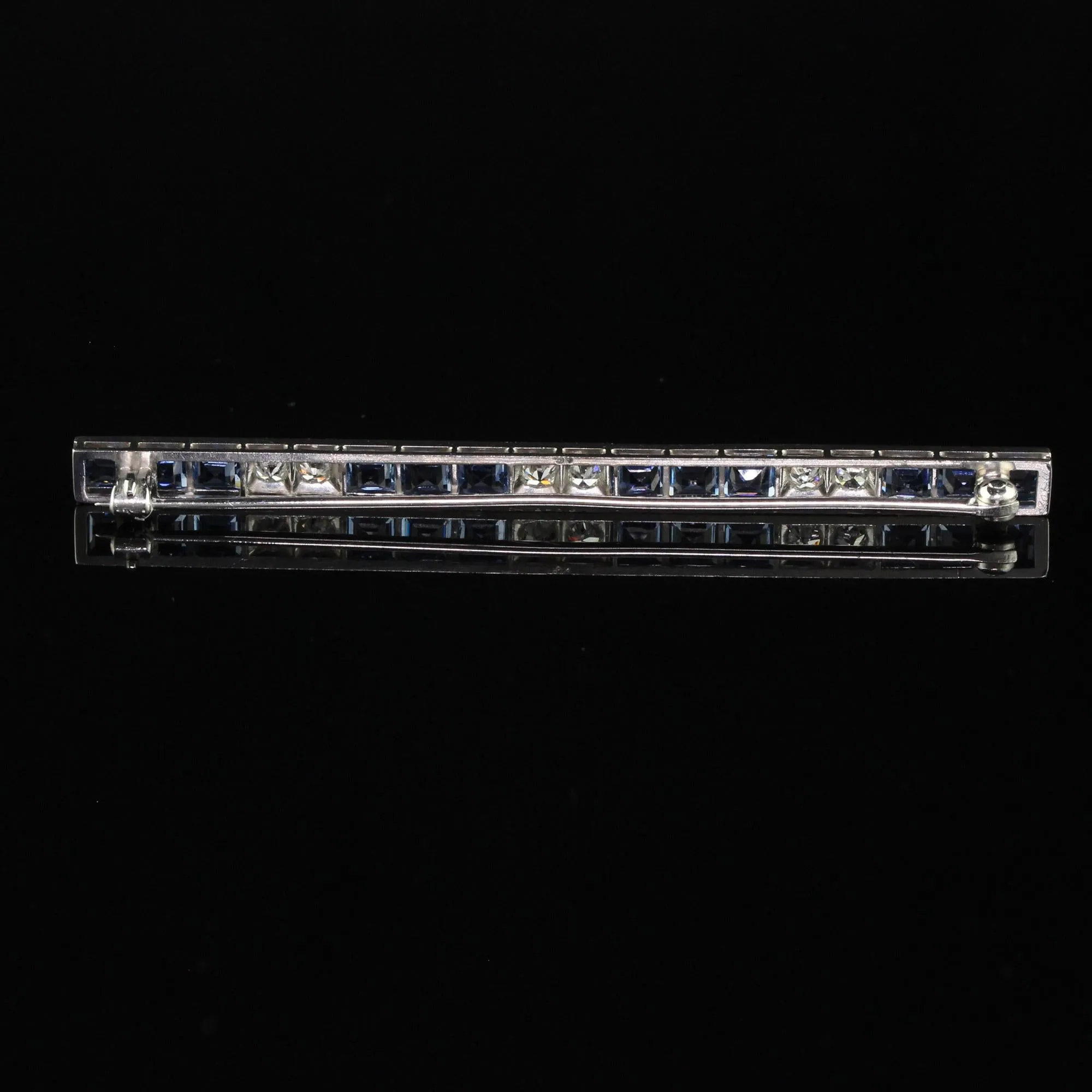 Antique Art Deco Platinum Yogo Gulch Sapphire Old Euro Diamond Bar Pin - GIA