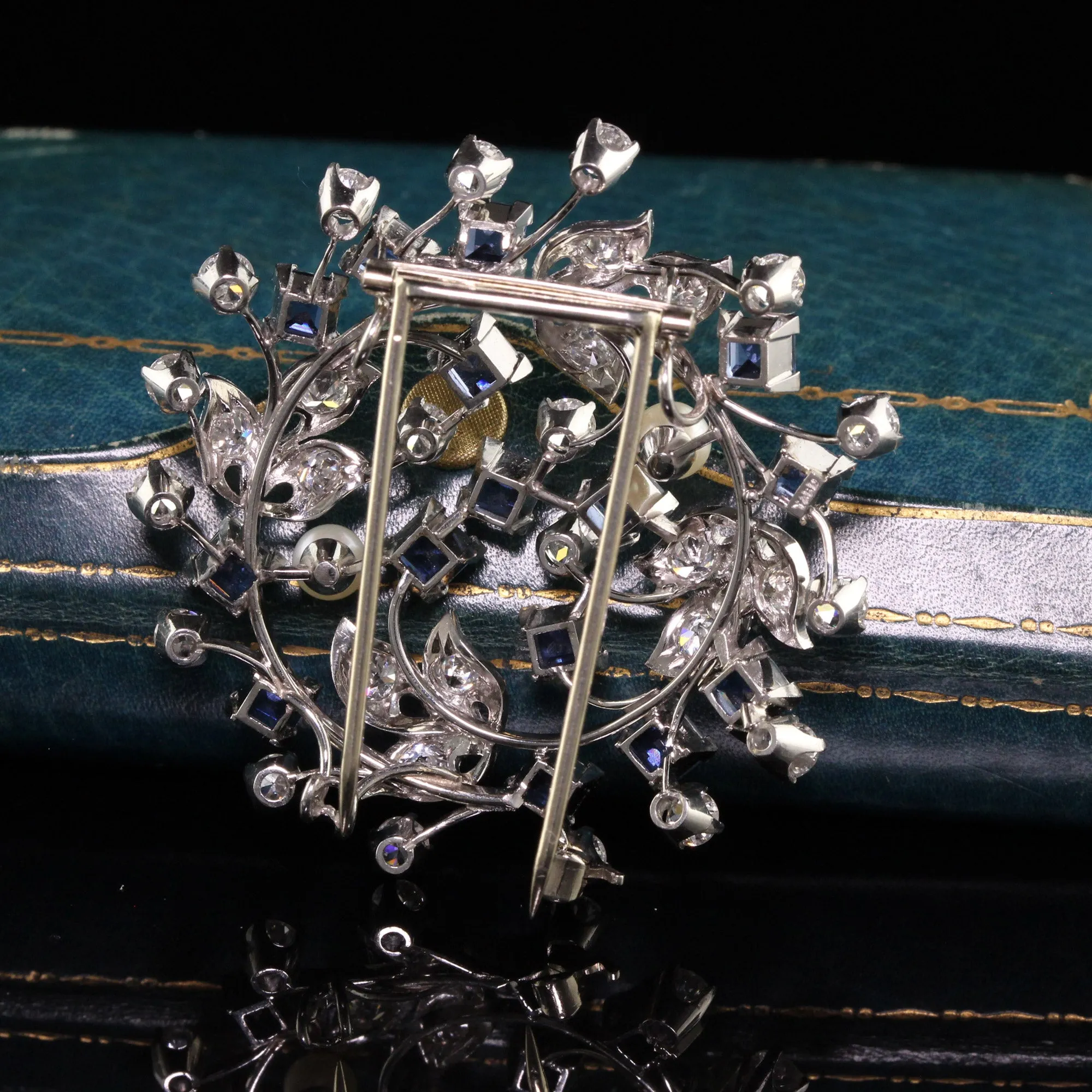 Antique Art Deco Raymond Yard Platinum Old Cut Diamond Yogo Sapphire Pin Pendant - GIA