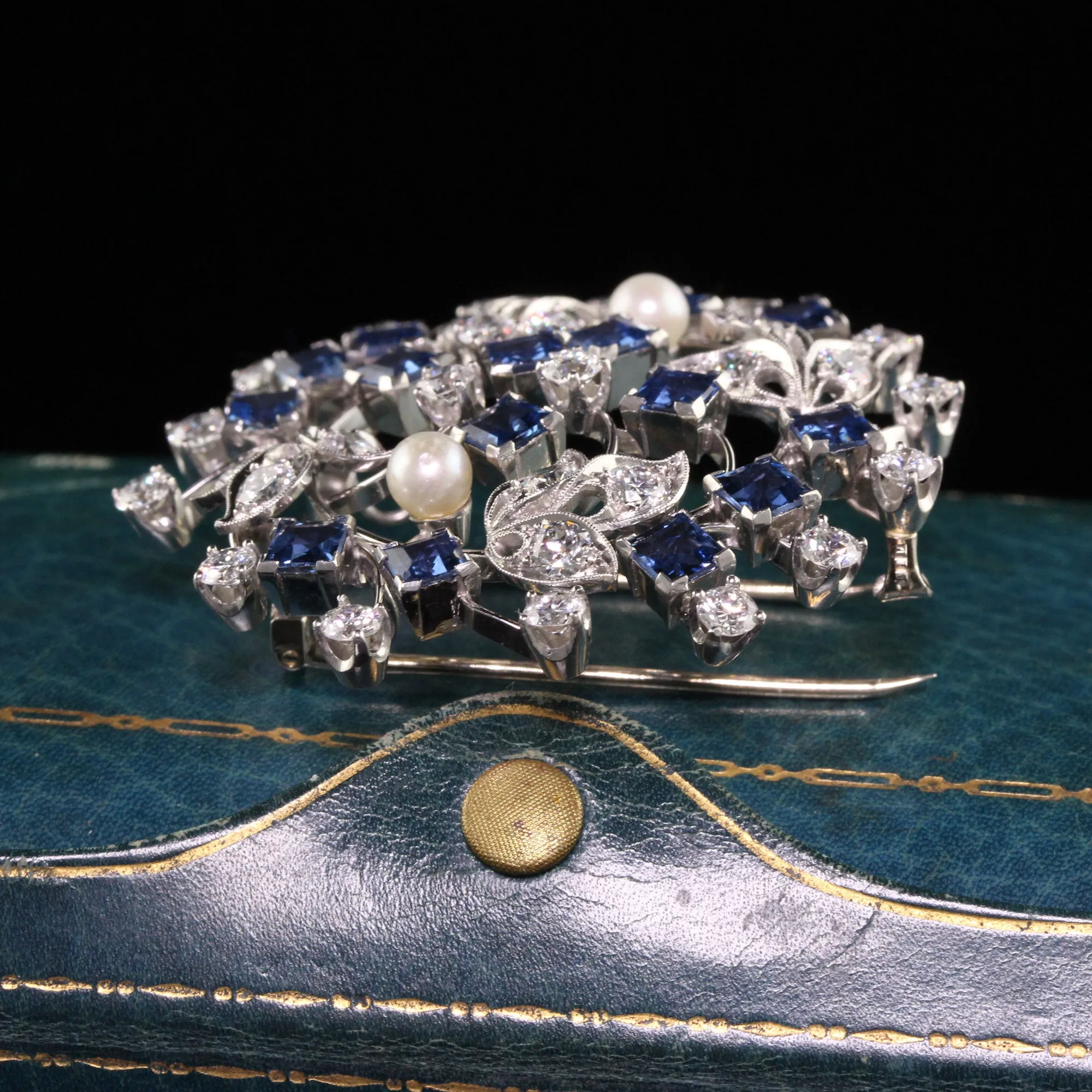 Antique Art Deco Raymond Yard Platinum Old Cut Diamond Yogo Sapphire Pin Pendant - GIA
