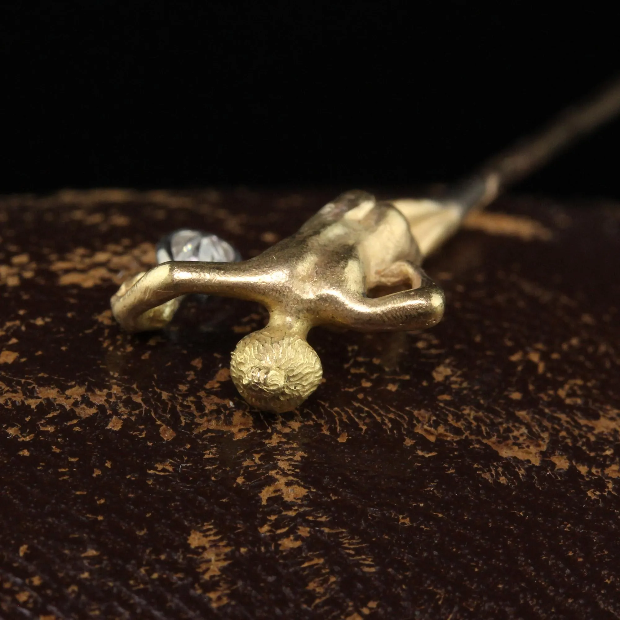 Antique Art Nouveau French 18K Gold Old Pear Diamond Lorette Woman Stick Pin