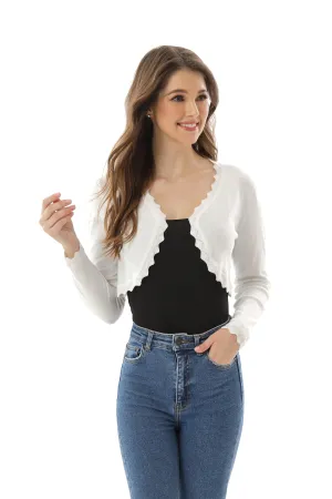 Autumn New Women's Open Front Long Sleeve Cropped Cardigans Shrug Shoulder Bolero Sweater