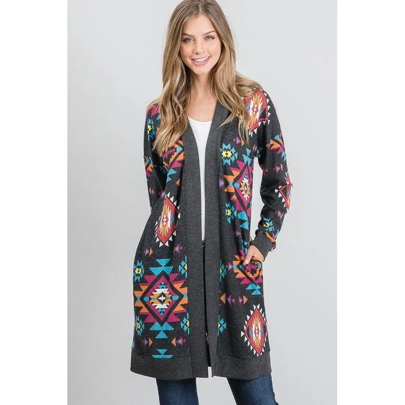 Aztec and solid open cardigan