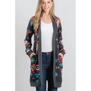 Aztec and solid open cardigan