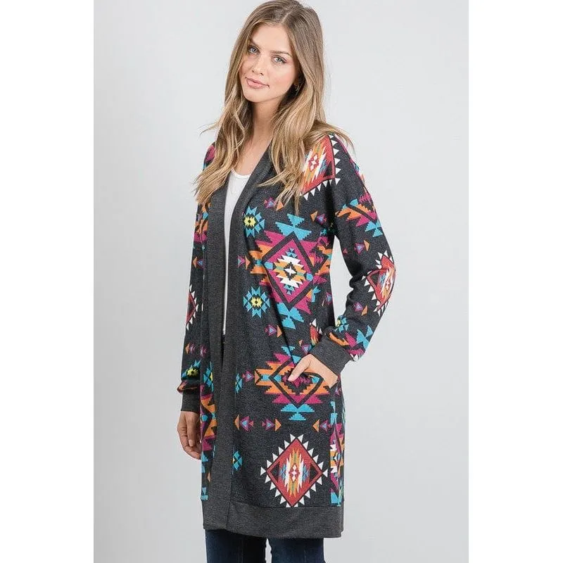 Aztec and solid open cardigan