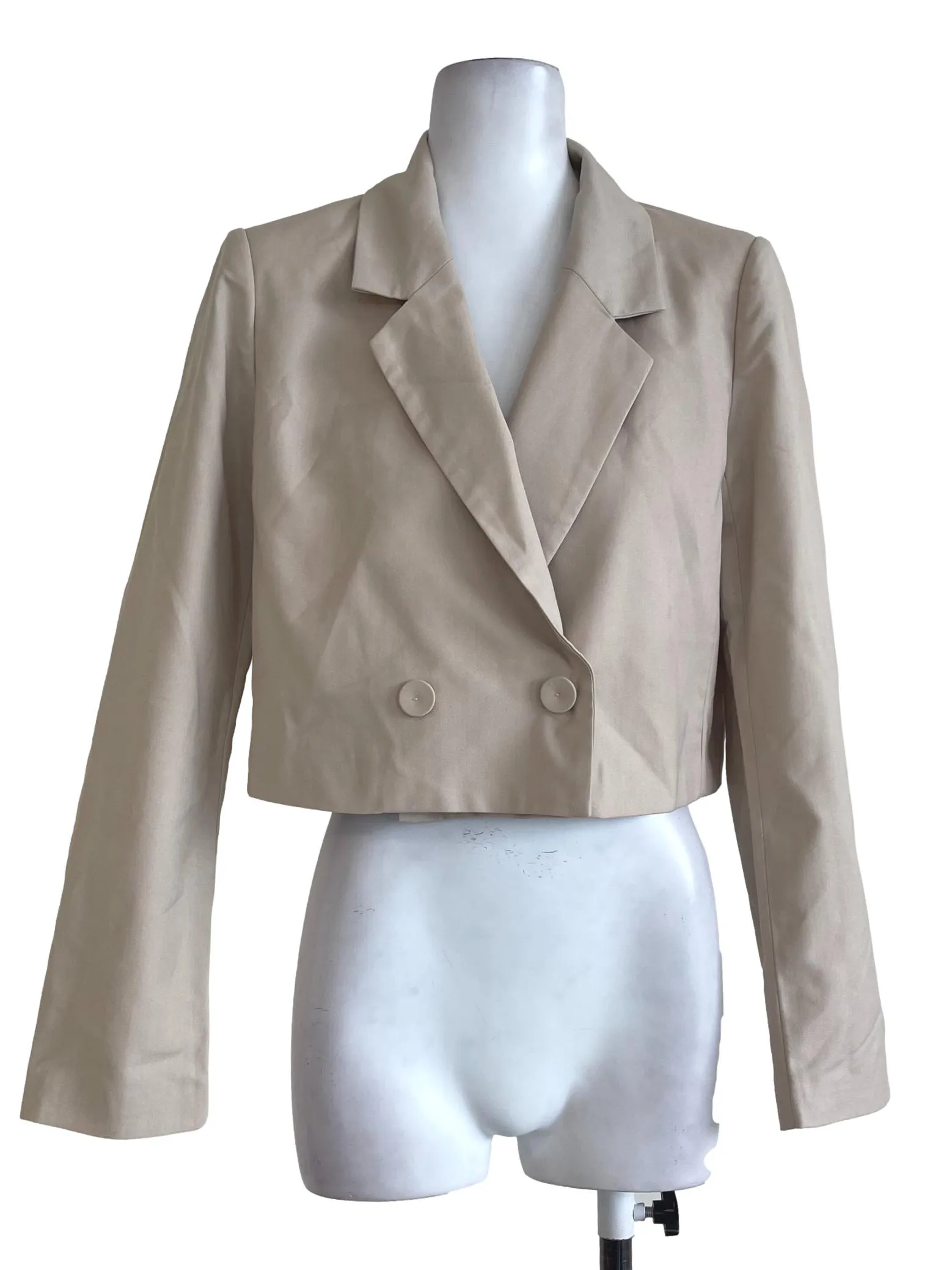 Beige Button Crop Outerwear