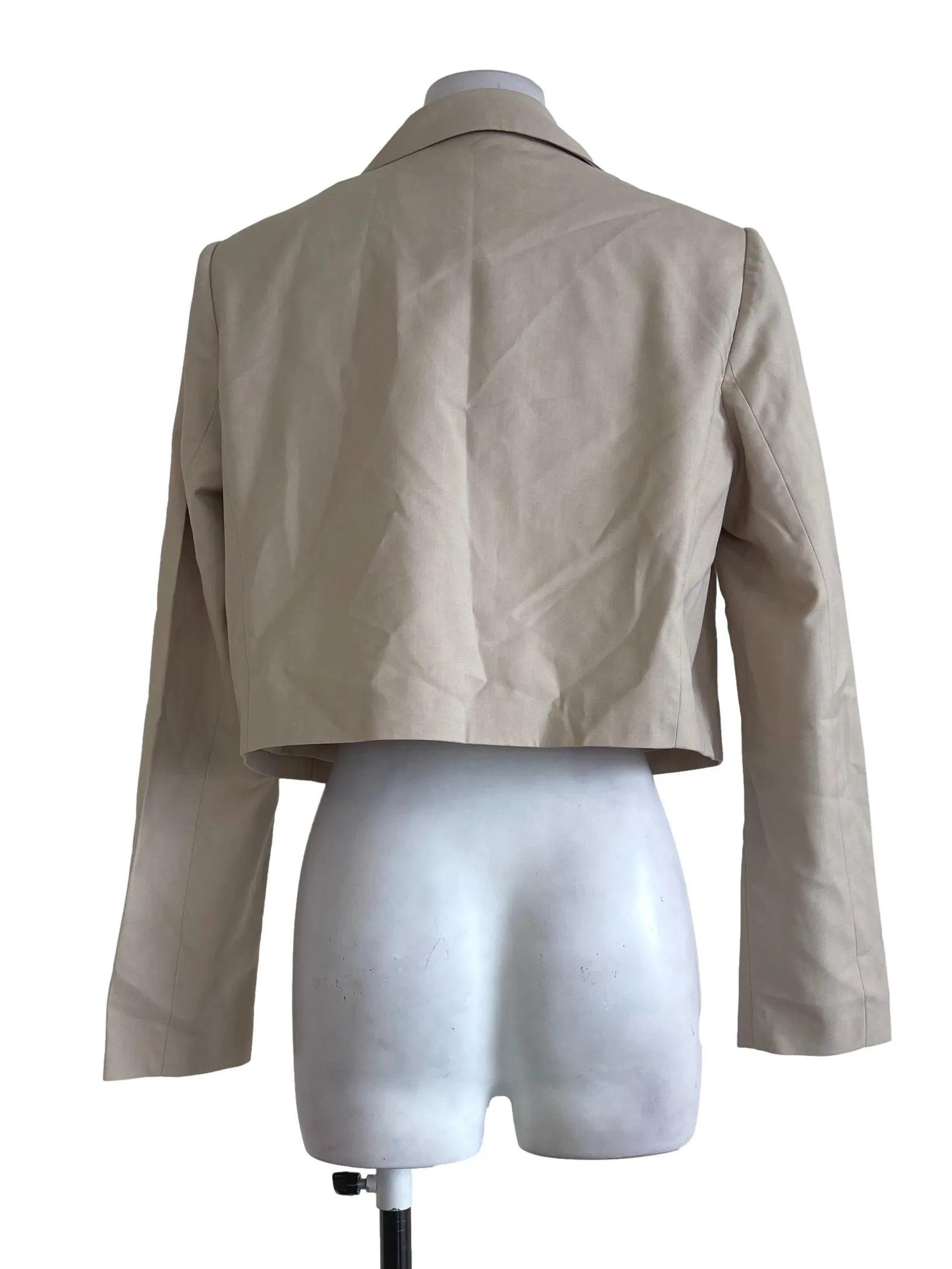 Beige Button Crop Outerwear