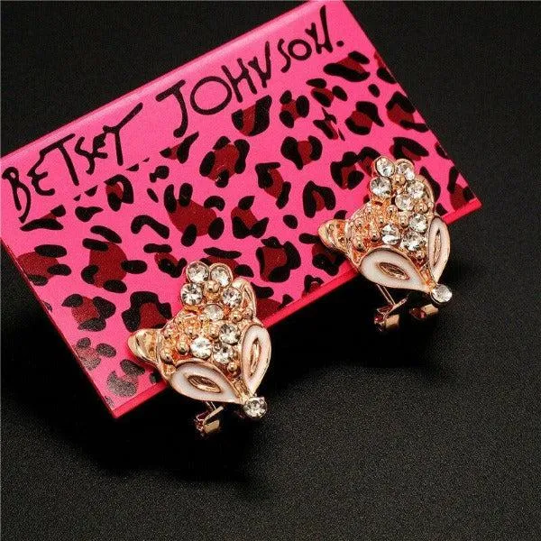 Betsey Johnson Fox Rhinestone Gold Earrings