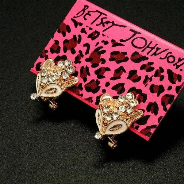 Betsey Johnson Fox Rhinestone Gold Earrings