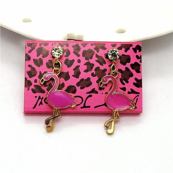 Betsey Johnson Pink Enamel Flamingo Bird Earrings
