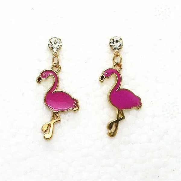 Betsey Johnson Pink Enamel Flamingo Bird Earrings