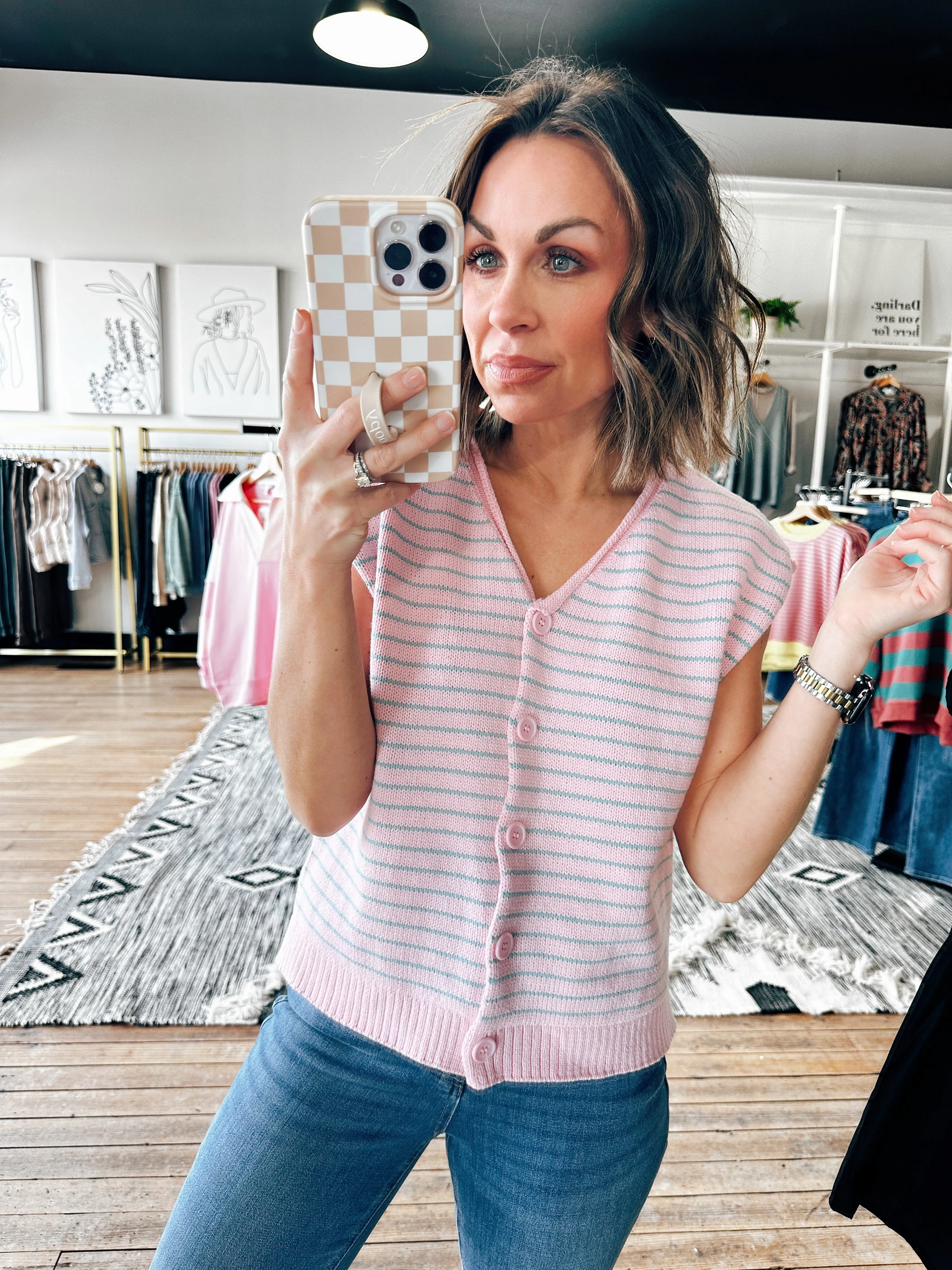 Beverly Striped Button-Up Sweater Top