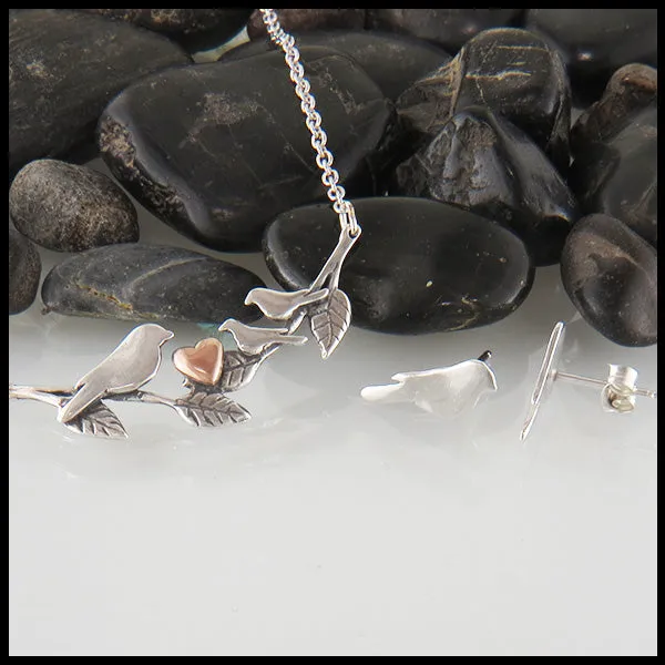 Bird Post Earrings in Sterling Silver