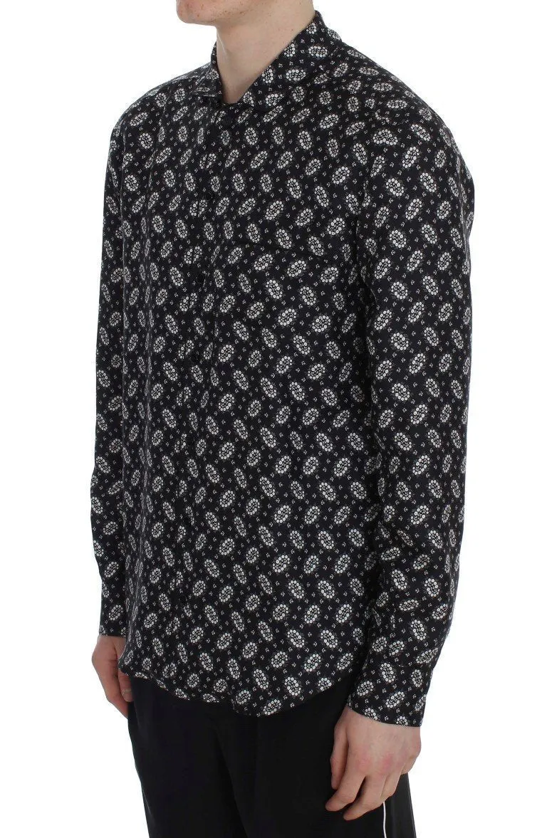 Black Floral Print Silk Pajama Shirt