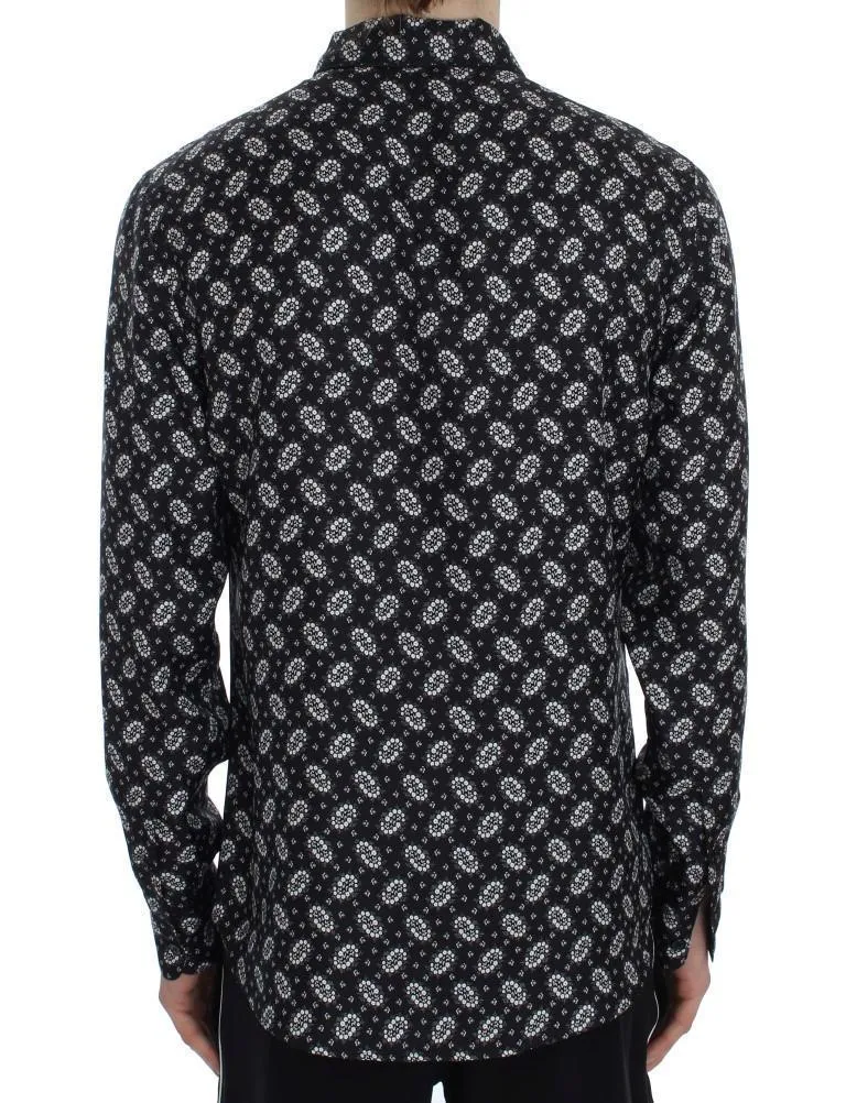 Black Floral Print Silk Pajama Shirt
