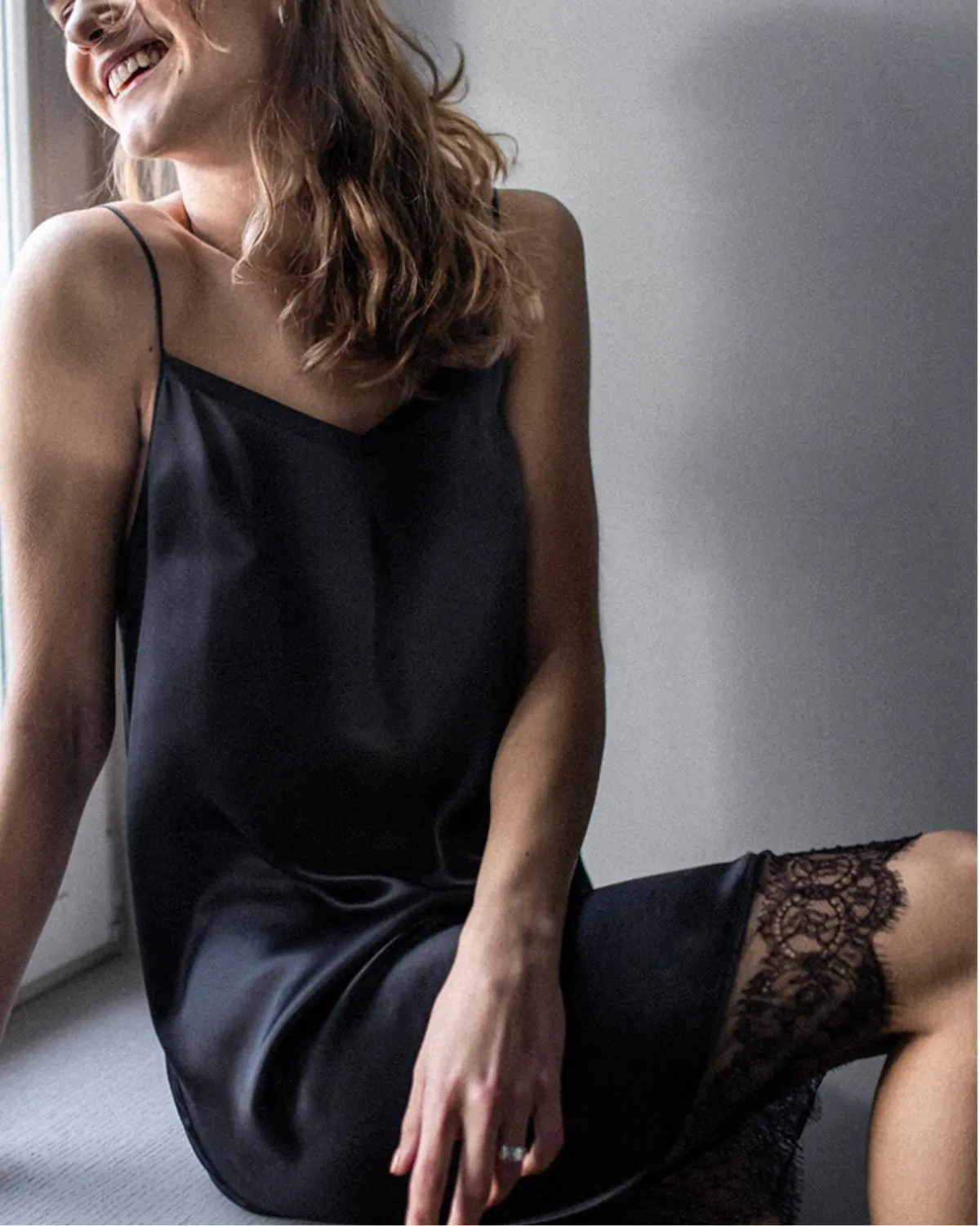 Black Silk Slip With Lace