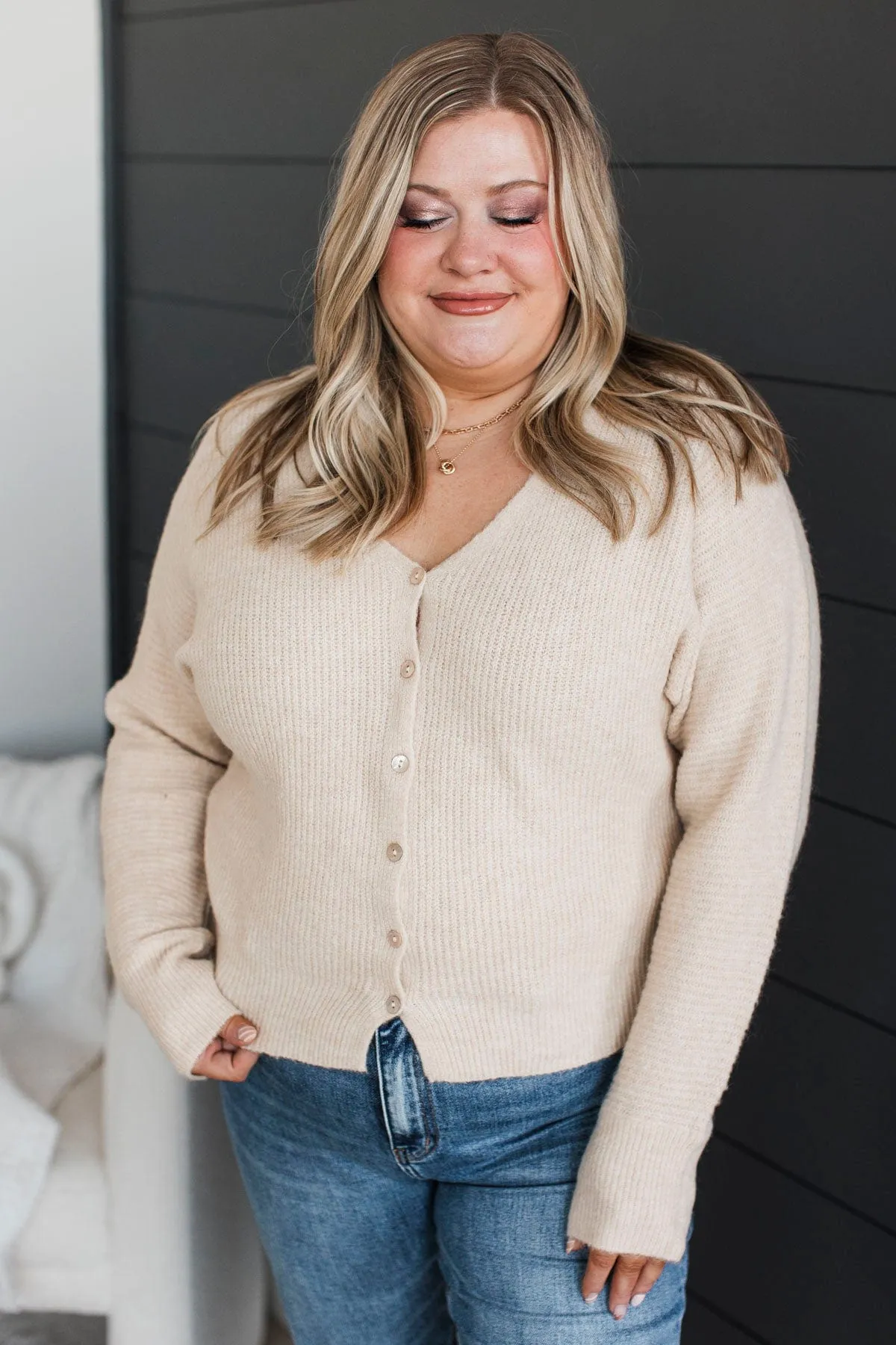 Blissful Memories Knit Button Cardigan- Oatmeal