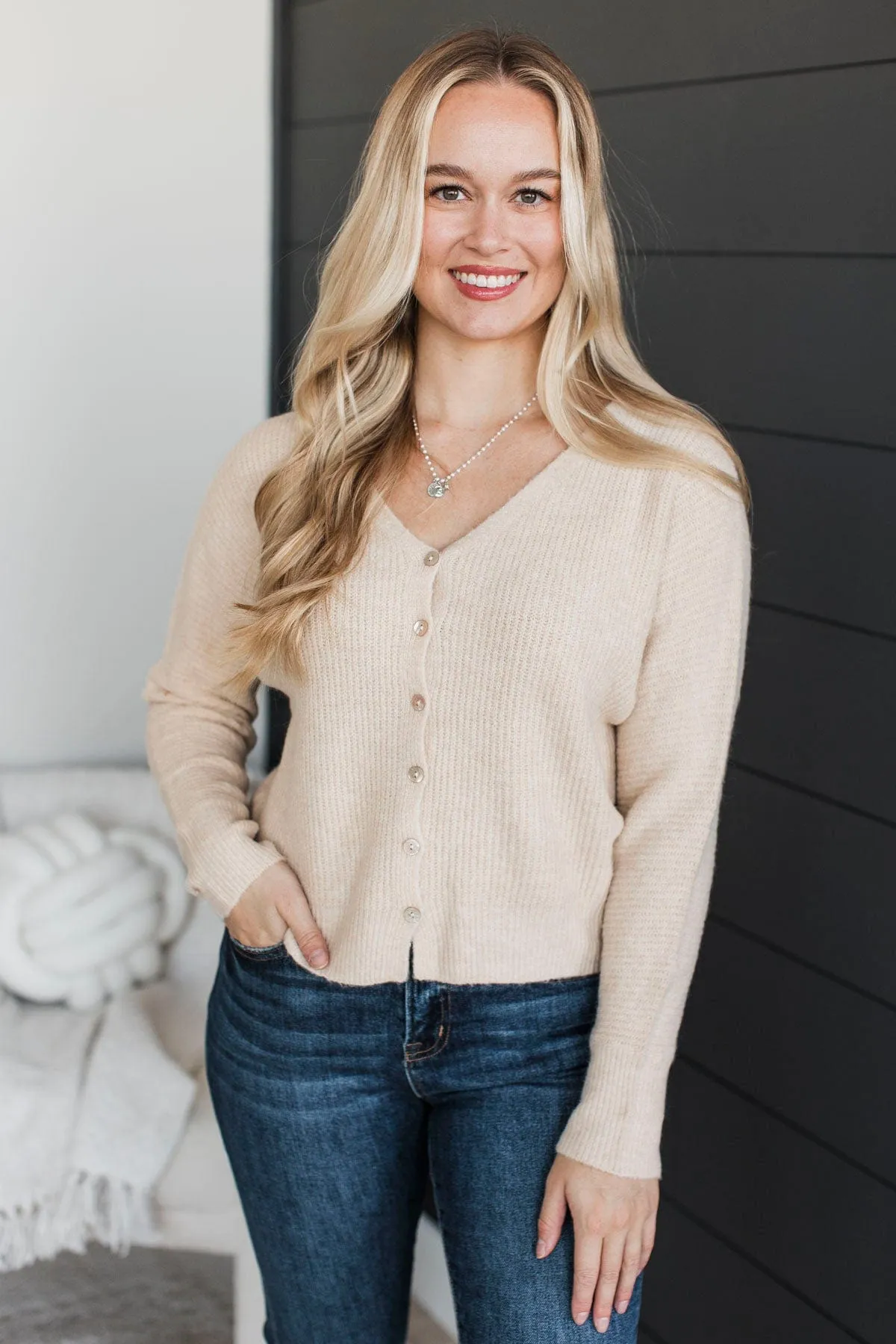 Blissful Memories Knit Button Cardigan- Oatmeal