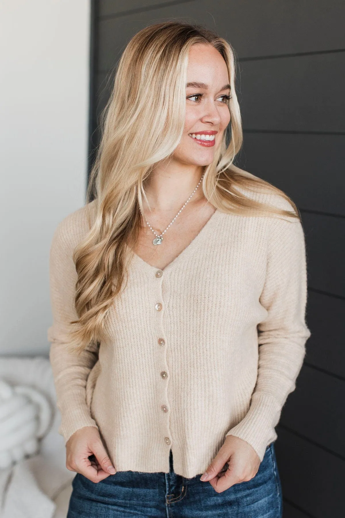 Blissful Memories Knit Button Cardigan- Oatmeal