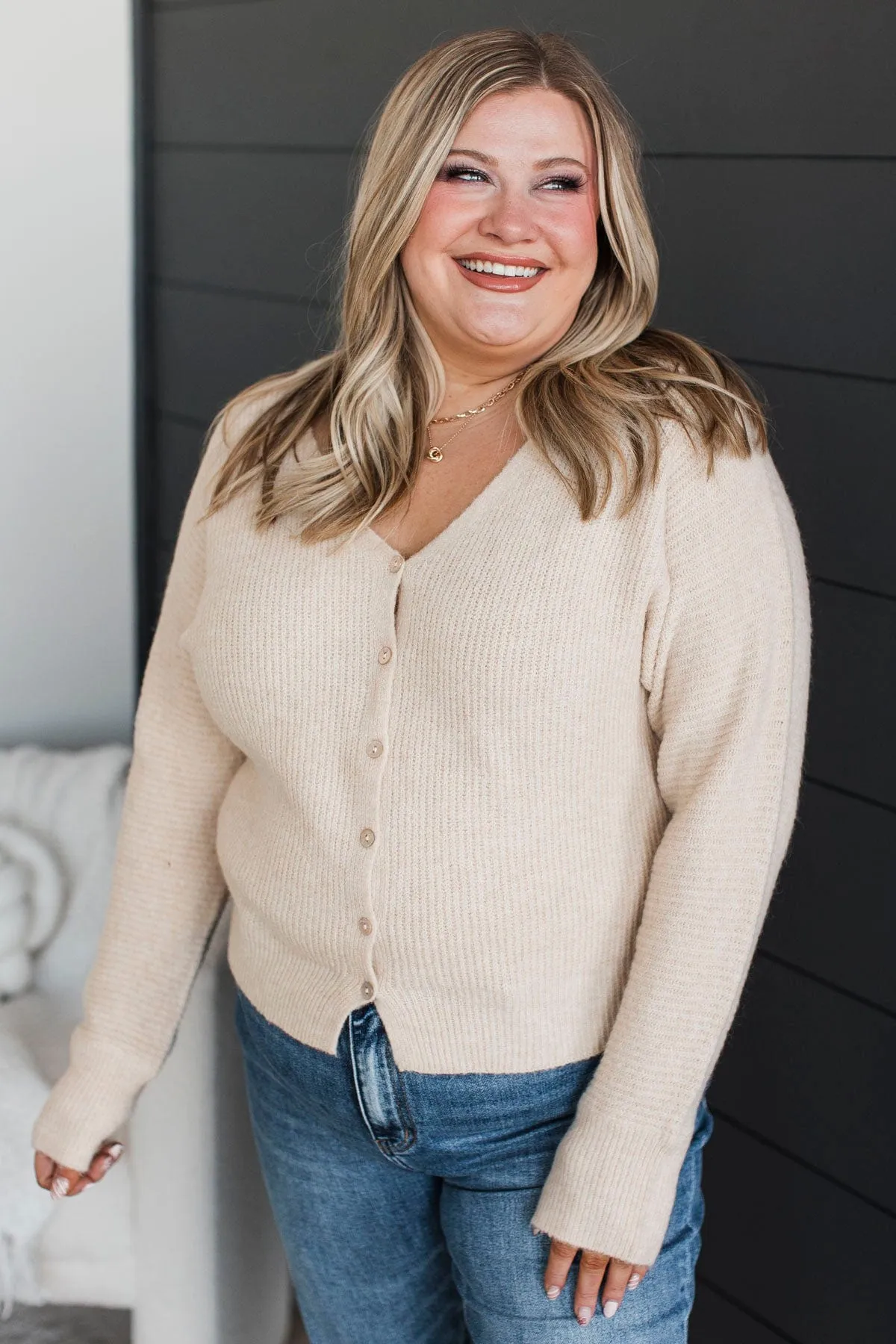Blissful Memories Knit Button Cardigan- Oatmeal