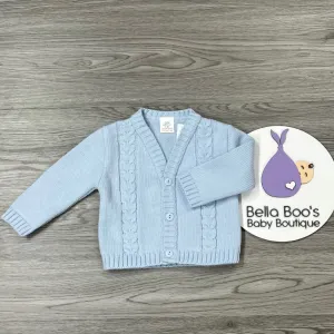 Blue Cable Knit Button Cardigan