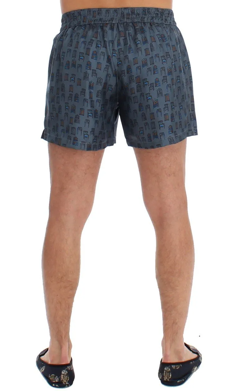 Blue Chair Print SILK Pajama Shorts