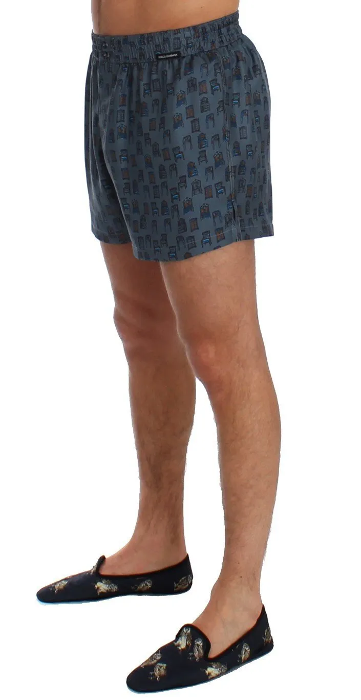 Blue Chair Print SILK Pajama Shorts