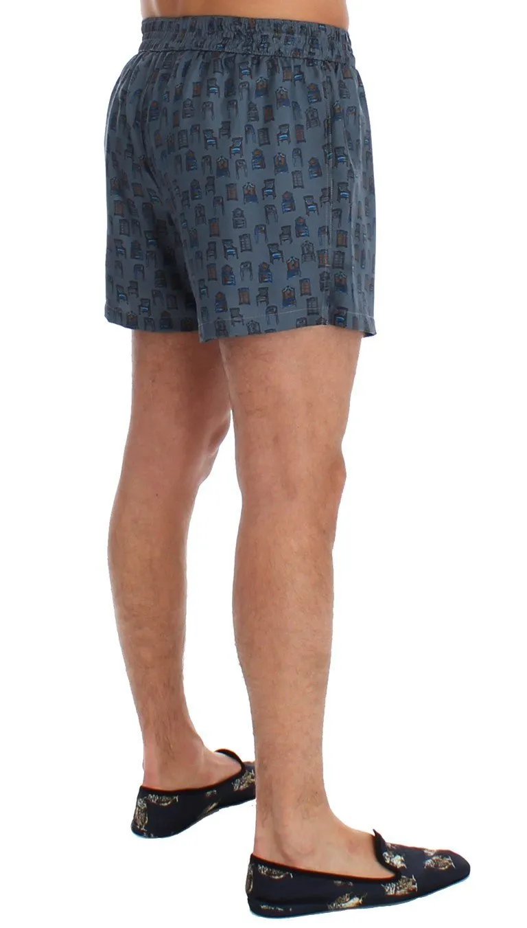 Blue Chair Print SILK Pajama Shorts