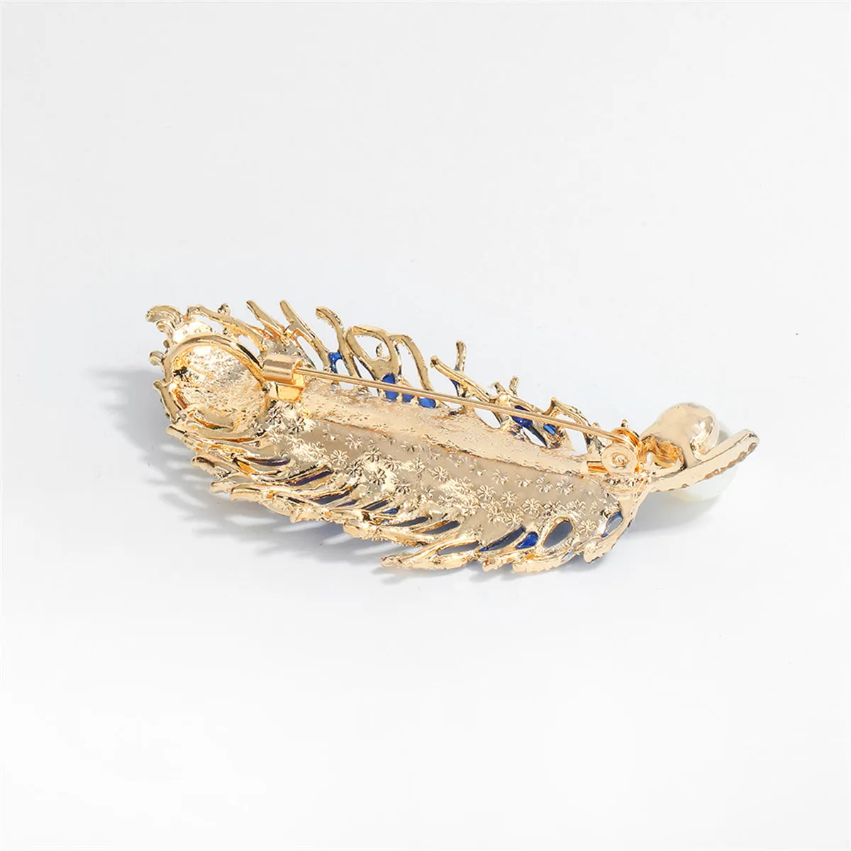 Blue Crystal & Cubic Zirconia Feather Brooch
