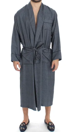 Blue Geometrical Print SILK Robe