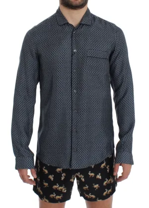 Blue Motive Print SILK Pajama Shirt Sleepwear