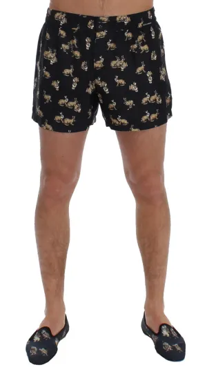 Blue Rabbit Print SILK Pajama Shorts