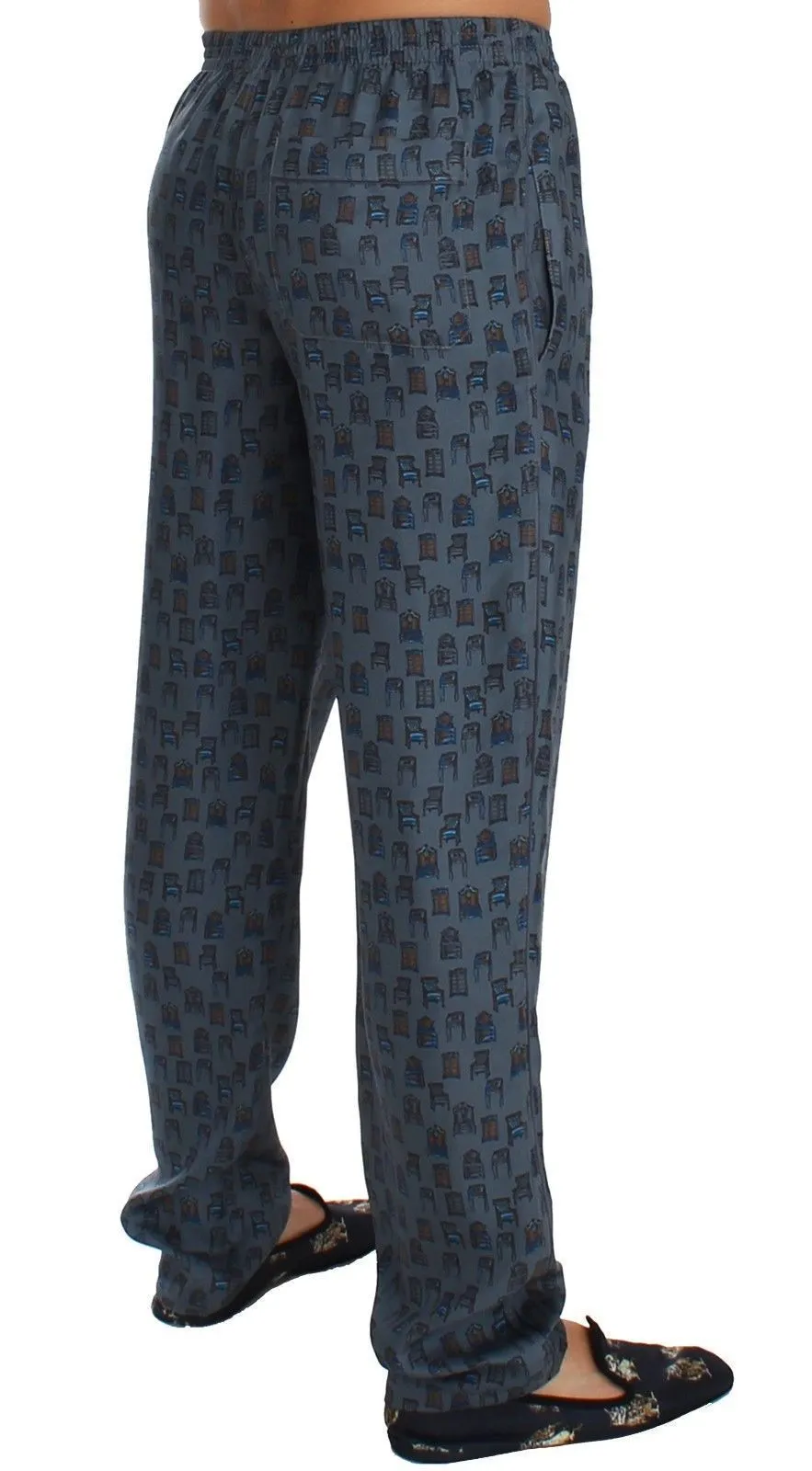 Blue SILK Pajama Lounge Pants Trousers Sleepwear