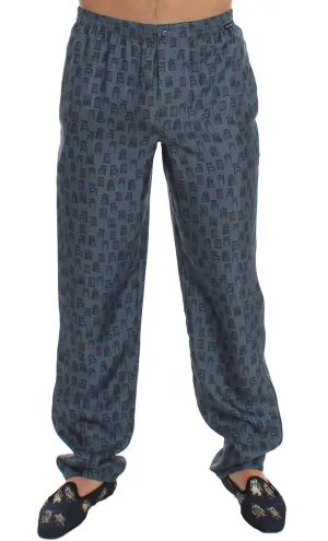 Blue SILK Pajama Lounge Pants Trousers Sleepwear