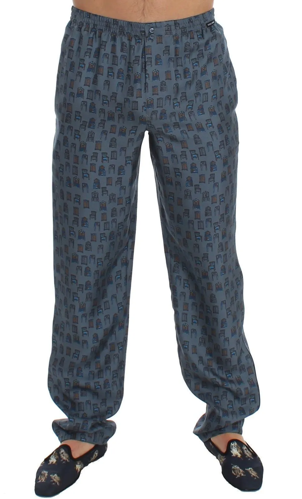 Blue SILK Pajama Lounge Pants Trousers Sleepwear